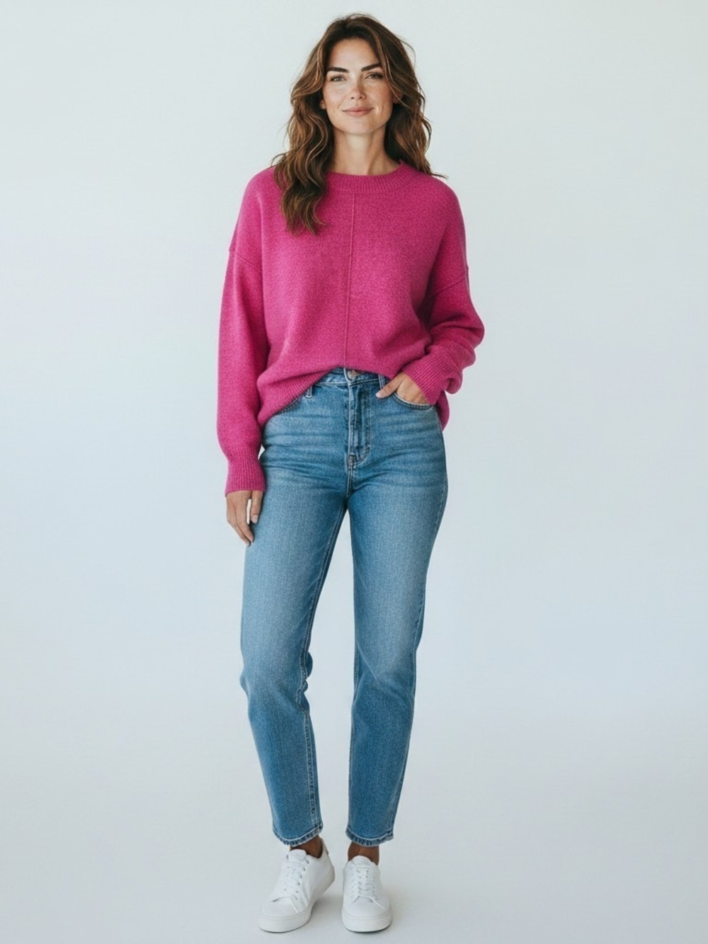 Vince Camuto Pink Fuchsia Relaxed Oversized Crewneck Sweater Women's Medium
